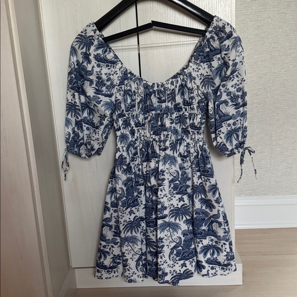 Staud Faye Cotton Mini Dress in blue and white toile - Picture 5 of 7